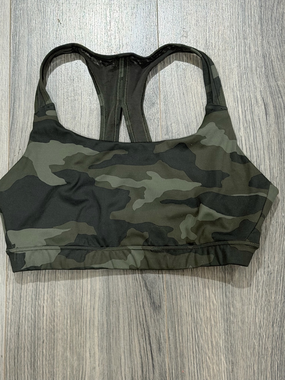 Athleta Camo Racerback Sports Bra - Olive & Black
